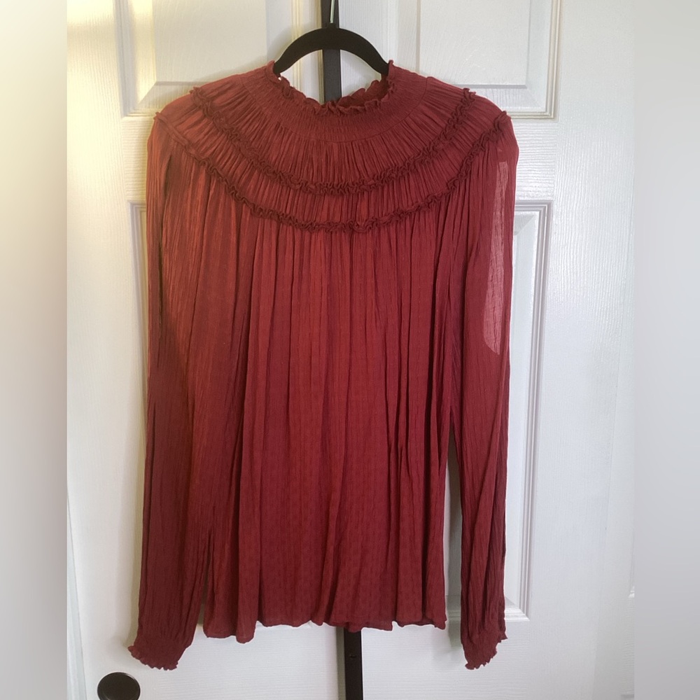 Maurices Burgundy Pleated Blouse, size Large